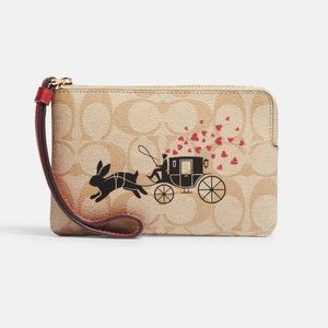 COACH Lunar New Year Corner Zip Wristlet with Bunny Rabbit & Carriage